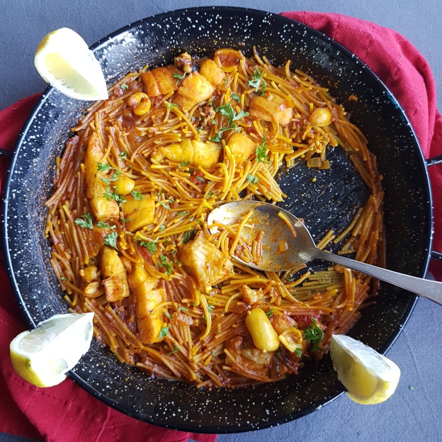 Fideuá – Spanish Seafood noodle dish similar to Paella